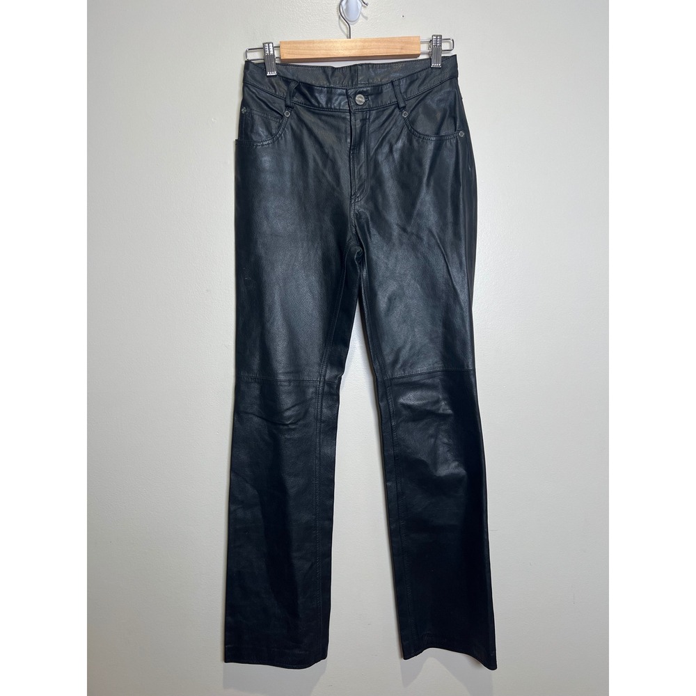 VTG JouJou Skins Leather Pants Womens 5/6 Black Straight Leg High Rise 90s